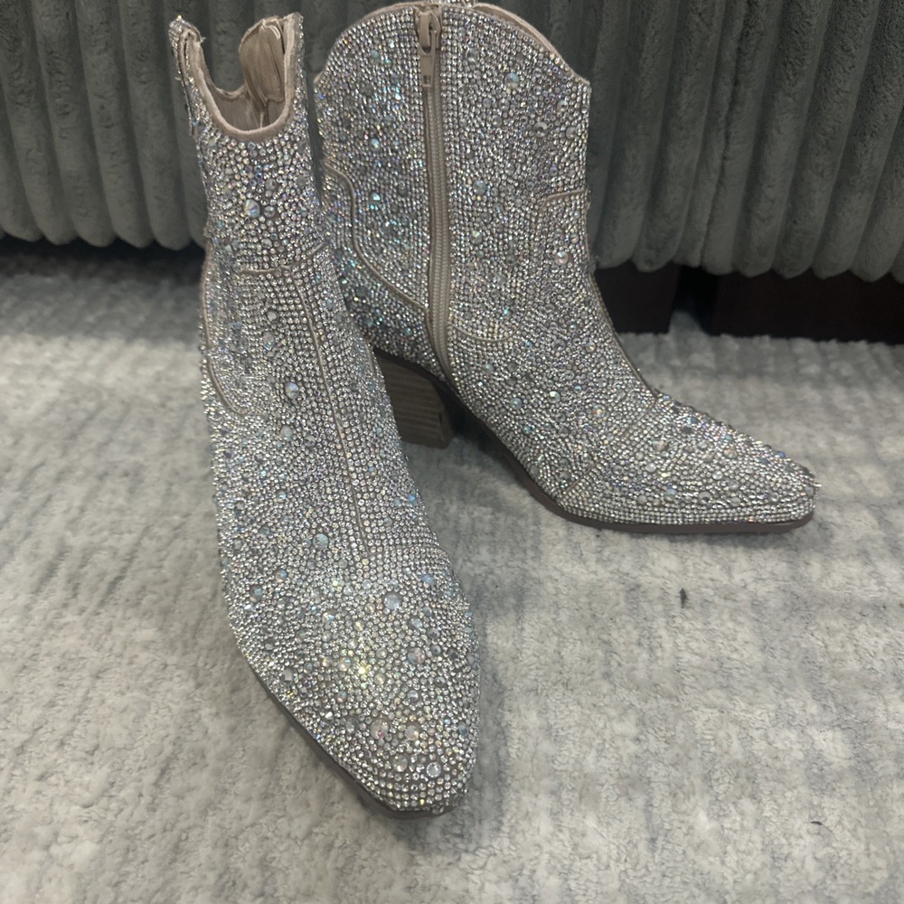 Cushionaire Sparkly Rhinetsone Western Ankle Boots Rodeo Concert Women's Size 8 - Picture 2 of 16